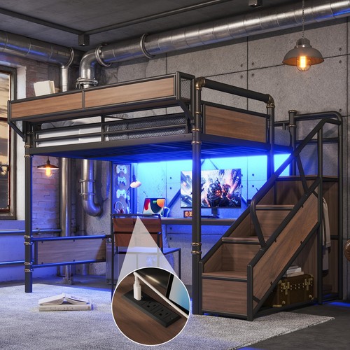 Queen size metal loft bed - metal, with