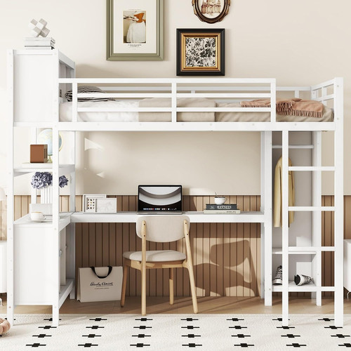 Metal loft bed wardrobe - metal, w/wardrobe