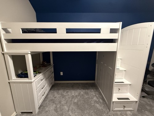 White wood loft bed - white, twin