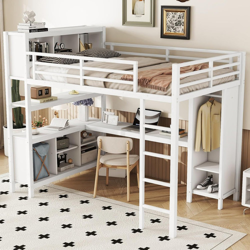 Metal loft bed wardrobe - bed, &