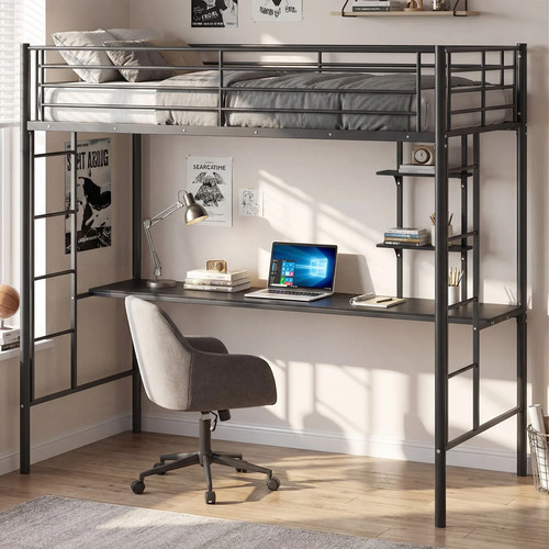 Single loft bed frame - bed,