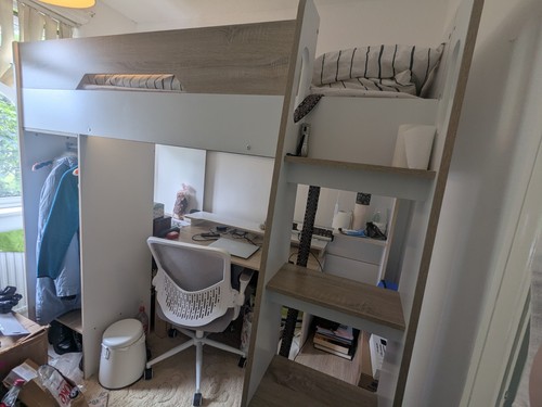 Loft bed with - loft, desk