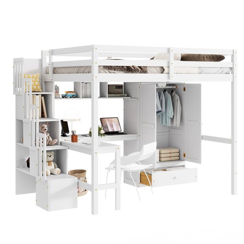 Full size loft wood bed - loft,