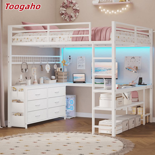 Loft bed shaped desk - desk, drawers