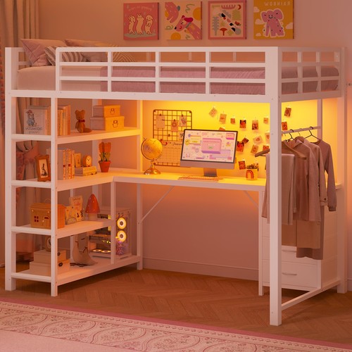 Metal twin loft bed l - bed, l-shape