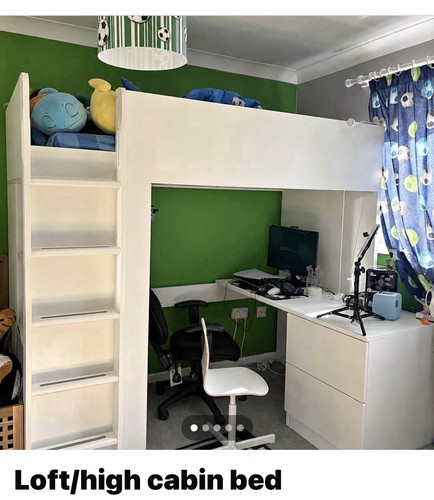 White wood loft bed 3ft - bed,