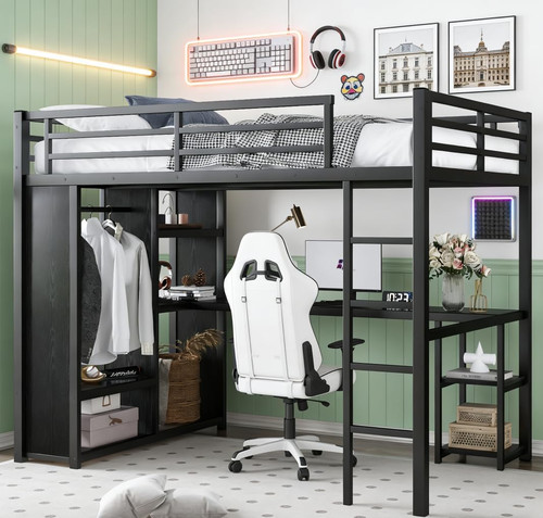 Full size loft bed - loft, desk