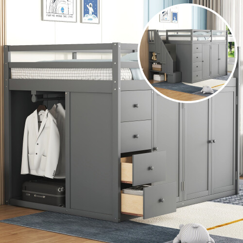 Solid wood loft bed - wood,