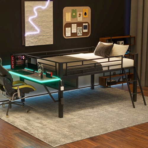 Gaming mid loft bed - with, desk